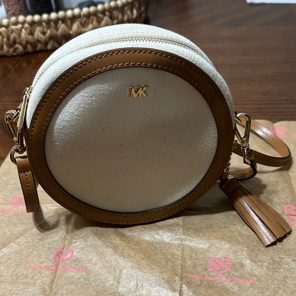 Michael Kors Round Crossbody Bag in Cream and Brown